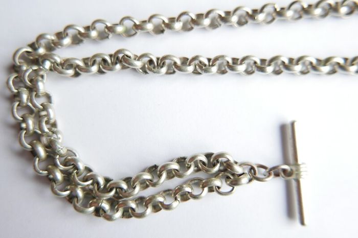 Vintage Silver Plated Pocket Watch Chain With Fob