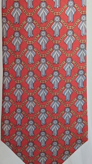 Hermes Paris Silk Tie Red Blue Chain Print Made In France Luxury Designer