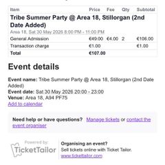 2 Tribe Summer Party Tickets