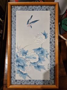 Chinese style bird painting with bamboo style frame