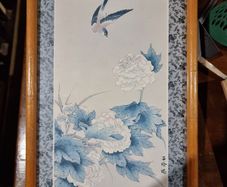 Chinese style bird painting with bamboo style frame