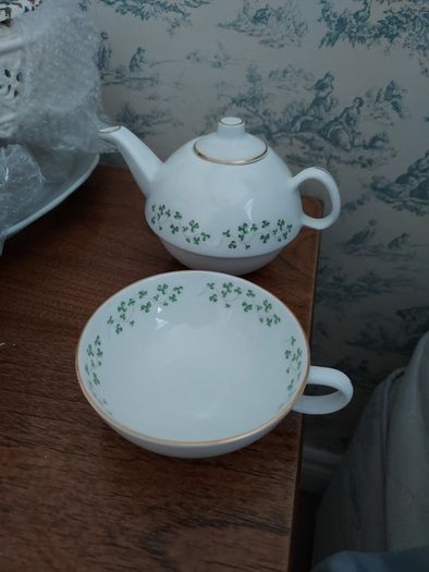 Vintage Royal Tara Trellis Shamrock One Person Teapot and Cup