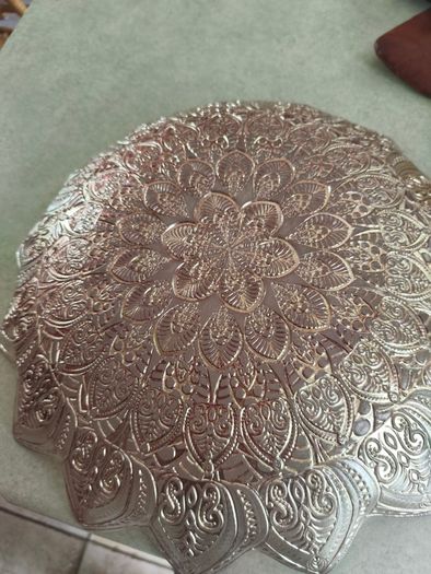 Vintage Large Turkish Art Decorative Center pice Plate. Red and silver / gold on the back .