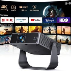 Smart Projector Compatible with Netflix/Disney/Live TV & 330 Rotatable] Mini Portable Projector 4K Auto Focus& 6D Keystone, PUTRIMS Native 1080p Projectors 30000Lumen