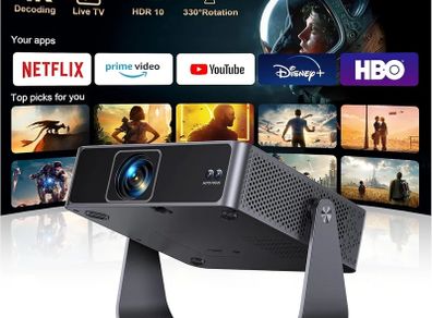 Smart Projector Compatible with Netflix/Disney/Live TV & 330 Rotatable] Mini Portable Projector 4K Auto Focus& 6D Keystone, PUTRIMS Native 1080p Projectors 30000Lumen