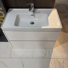 Crea 800mm Wall Hung Unit and Wash Basin Glossy White w/ tap