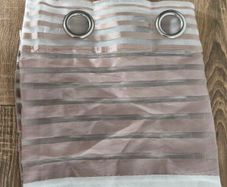 Beige Striped Voile Eyelet Curtains / Net Panels