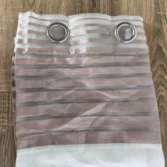 Beige Striped Voile Eyelet Curtains / Net Panels