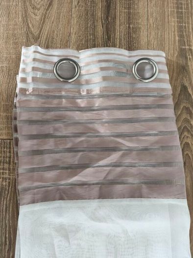 Beige Striped Voile Eyelet Curtains / Net Panels