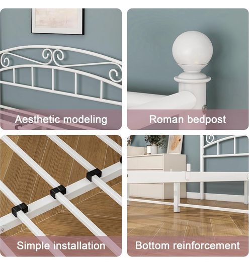 Canopy Bed Frame King Size with Ornate European Style Headboard & Footboard