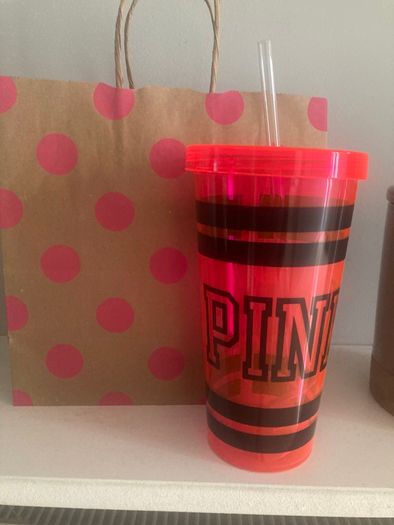 New Victoria's Secret PINK Plastic Cup with Straw