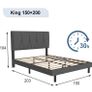 King Bed Frame, Dark Grey, Upholstered Wooden Slat Bed Frame with Headboard Image 2