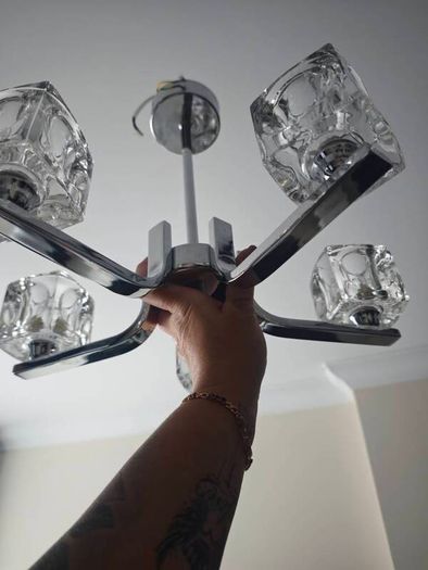 Vintage Retro "Ice Cube" Glass & Chrome Pendant Ceiling Lights VGC