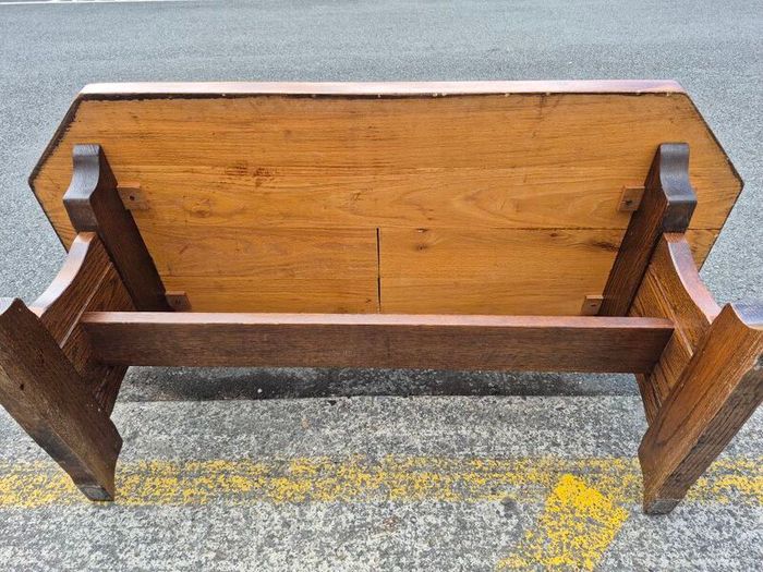 Solid Oak Rustic Coffee Table - Trestle Base