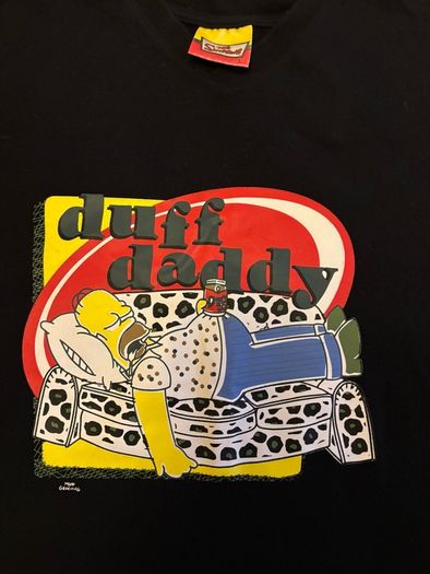 Official The Simpsons Homer Simpson "Duff Daddy" Black Graphic T-Shirt - Size Large