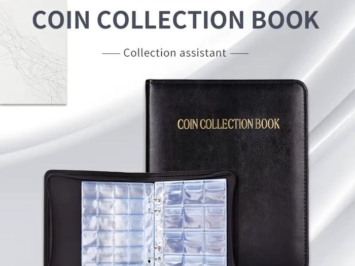1pc Zipper Faux Leather Case 360 Large Capacity Coin Collection Book Size Grid Mixed Coin Stamp Collection Book Badge Sticker High-end Protective Cover Hot Stamping Storage Book