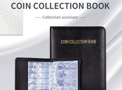 1pc Zipper Faux Leather Case 360 Large Capacity Coin Collection Book Size Grid Mixed Coin Stamp Collection Book Badge Sticker High-end Protective Cover Hot Stamping Storage Book