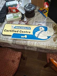 Beautiful Large Heavy Cast Iron Michelin Certified Centre Advertising Sign Stamped into the back 1949 Manchester Postage Available