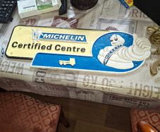 Beautiful Large Heavy Cast Iron Michelin Certified Centre Advertising Sign Stamped into the back 1949 Manchester Postage Available