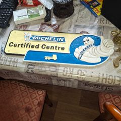 Beautiful Large Heavy Cast Iron Michelin Certified Centre Advertising Sign Stamped into the back 1949 Manchester Postage Available