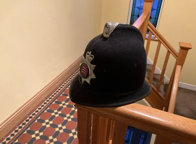 Genuine Essex Police Custodian Helmet, Size 61, Queens Crown Badge, Complete Internal Suspension Harness.