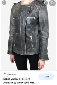 ISABEL MARANT Etoile antracite buffalo leather biker jacket Sz 40 (Fit 12-14UK) Rrp 1100 (New)
