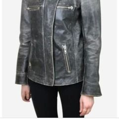 ISABEL MARANT Etoile antracite buffalo leather biker jacket Sz 40 (Fit 12-14UK) Rrp 1100 (New)