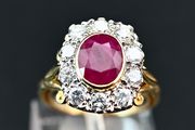 Antique 1940s Ruby &amp; Diamond Cluster Ring - 18ct