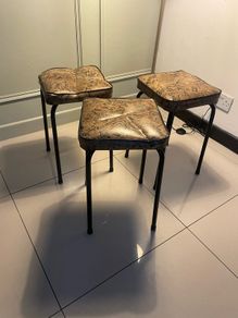 Three Mid century Wells Fargo topped Stools