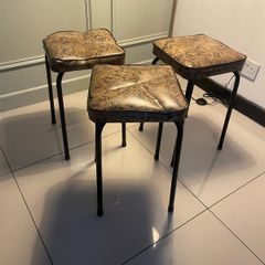 Three Mid century Wells Fargo topped Stools