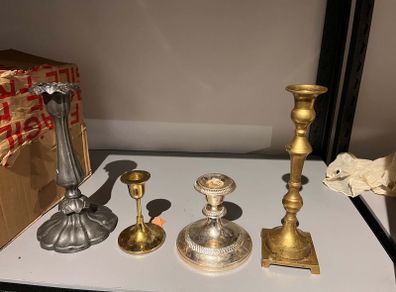 Job Lot of Vintage-Style Brass, Gold & Silver Candle Holders