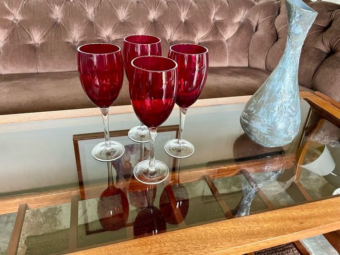 Vintage Italian Hand Blown Ruby Red Wine or Water Goblets 23 cm Tall
