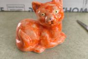 Galle Style Cat in Scarlet  Orangey /Red and Gold Reproduction of 1880s Original Emile Galle Tribute Likely German