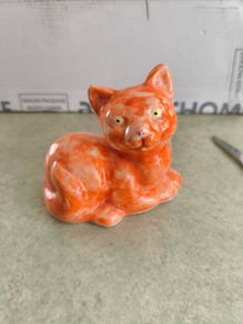 Galle Style Cat in Scarlet  Orangey /Red and Gold Reproduction of 1880s Original Emile Galle Tribute Likely German
