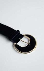 Zara Black Velvet Belt with Golden Buckle