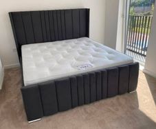 King Size Panel Wingback Bed And Mattress