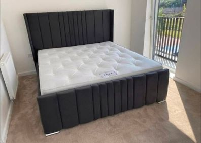 King Size Panel Wingback Bed And Mattress