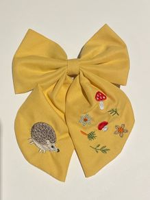 Embroidered Woodland Hair Bow Clip