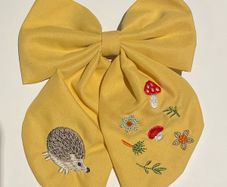 Embroidered Woodland Hair Bow Clip
