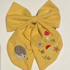 Embroidered Woodland Hair Bow Clip