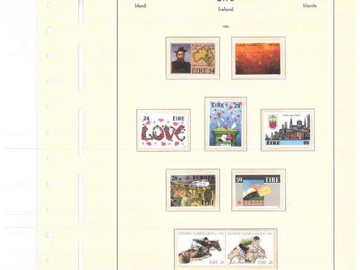 Collection. ireland 1985-1991 commemorative and definitive stamps on Lighthouse (Leuchtturm) pages 57-80 Mint Never Hinged (MNH). I note all commemorative stamps and definitive stamps including Irish Heritage & Treasures set.