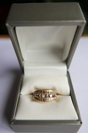 Victorian 14K Gold Two Stone Sapphire & Diamond Ring size L1/2 - 5,1g