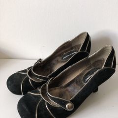 Hush Puppies Black Suede & Silver Mary Jane Heels - UK 6