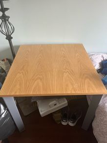 Office desk. Solid wood top with metal legs.