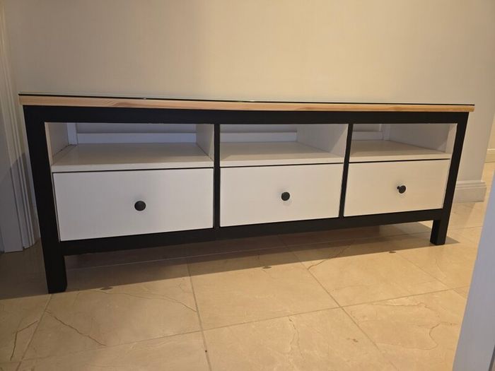 Wooden tv unit with glass top