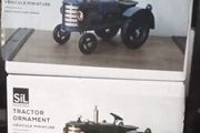 2 Green &amp;blue Sil Ornament Recro Steel Tractors