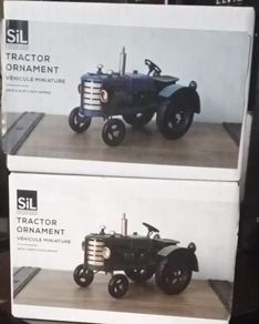 2 Green &blue Sil Ornament Recro Steel Tractors