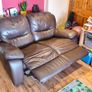 Two Seater Reclining Brown Leather Couch Recliner Sofa Image 4