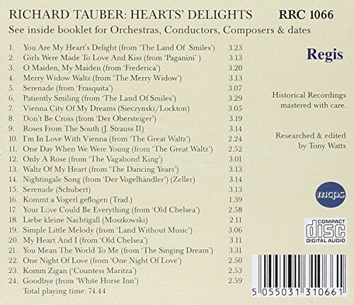 Richard Tauber, Heart's Delights. CD. Free Postage!