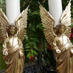 Antique Pair of Brass Gold Angel Candle Holder 19 Inches Tall Gilded Heavy weight